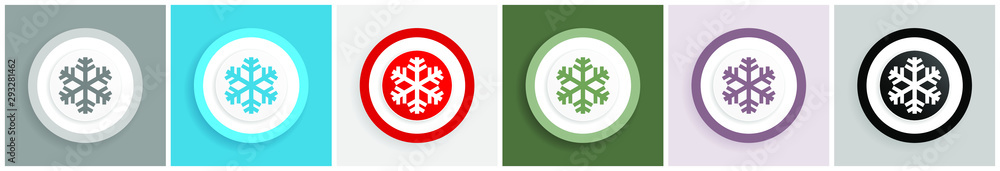 Poster Snow icon set, colorful flat design vector illustrations in 6 options for web design and mobile applications
