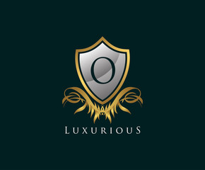 Classy Shield O Letter Logo. Gold Vintage Shield With O Letter prefect for boutique, hotel, restaurant, wedding and other elegant business. 
