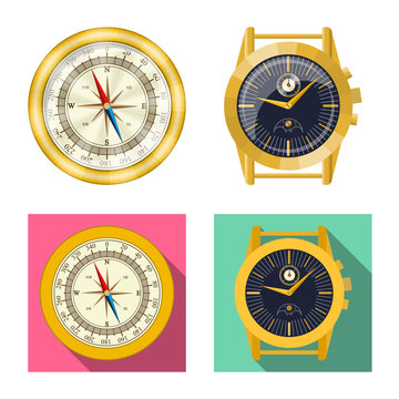 Vector illustration of clock and time sign. Set of clock and circle vector icon for stock.