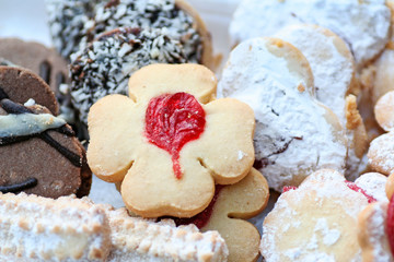 Homemade cookies with marmalade and chocolate.