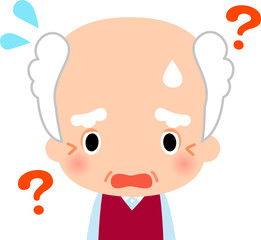 混乱して呆れた様子のシニア男性