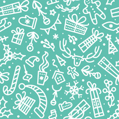 Christmas decorations outline vector seamless pattern