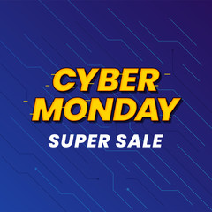 Cyber monday super sale poster background social media template vector illustration. 1980s old retro game typography on cyberspace banner design
