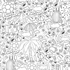 Vector pattern. Summer vacations. Travel and adventures. Beach, ocean, island, sun