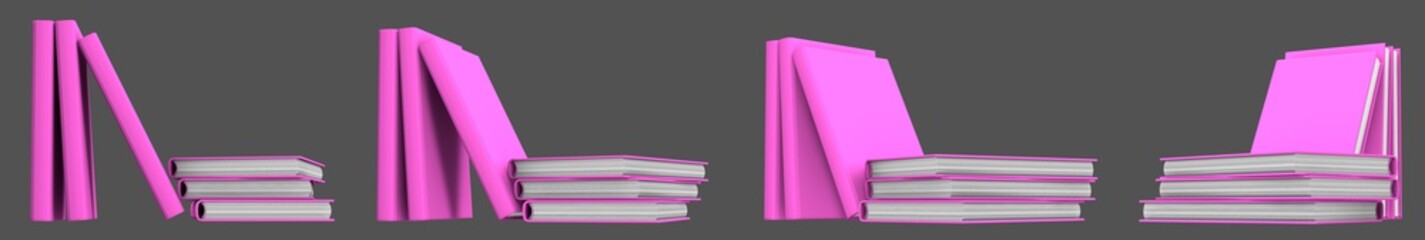 cute very high resolution heap of pink closed books, college concept isolated on grey background - 3d illustration of object