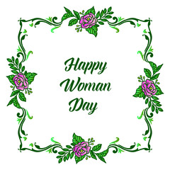 Card for happy woman day, with artwork of cute purple flower frame. Vector