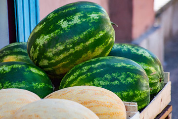 Watermelon with melon on a street market