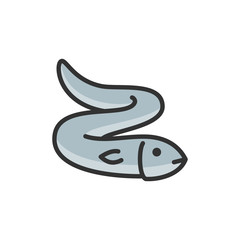 Vector eel, fish, aquatic animal flat color line icon.