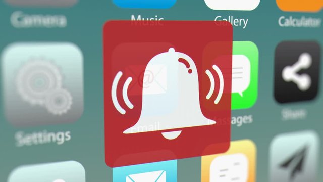Close up Shot of Bell Icon on Smart Phone Screen. Seamless Loop.