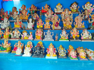 Pune , maharashtra/ india- Aug 25 2019:Lord ganesha's statues made up of plaster of Paris for sell on streets