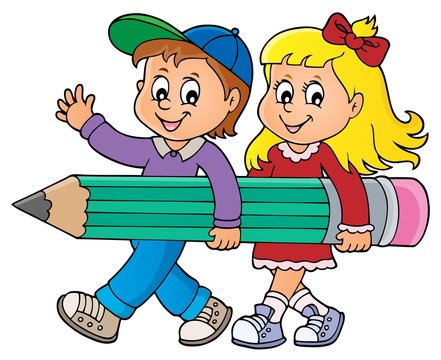 Children holding big pencil image 1