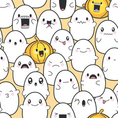 Seamless Background Cute Ghosts Celebrating Halloween