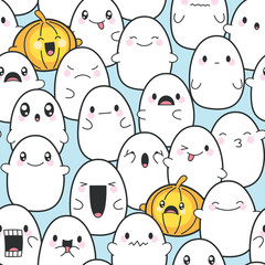 Seamless Background Cute Ghosts Celebrating Halloween
