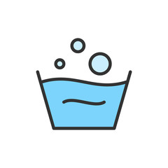 Vector washing instruction, rinsing flat color line icon.