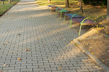 Peaceful autumn walkway in the city park