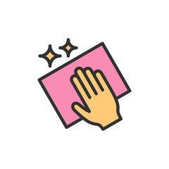 Obraz premium Vector cleaning with rag flat color line icon.