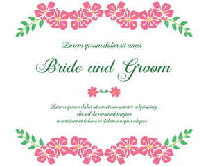 Perfect pink wreath frame, for greeting card bride and groom. Vector