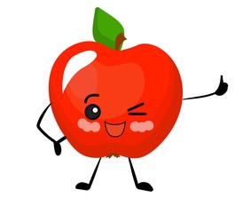 Apple character on a white background isolated. Red fruits..