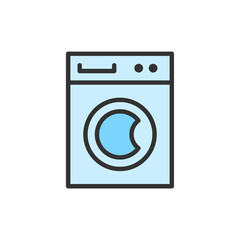 Vector washing machine, cleaning service flat color line icon.