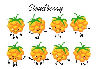 cloudberry berry collection on a white background. Logo for berry production company.