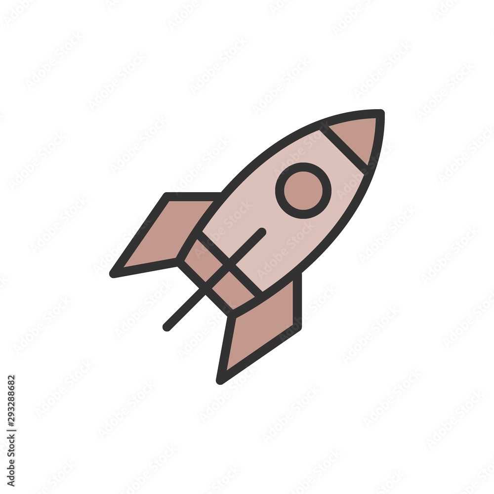 Poster vector rocket flat color line icon. isolated on white background