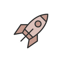 Vector rocket flat color line icon. Isolated on white background