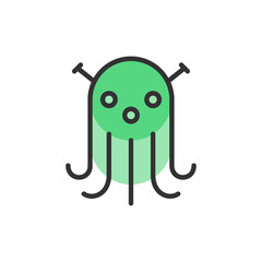 Vector alien, UFO flat color line icon.
