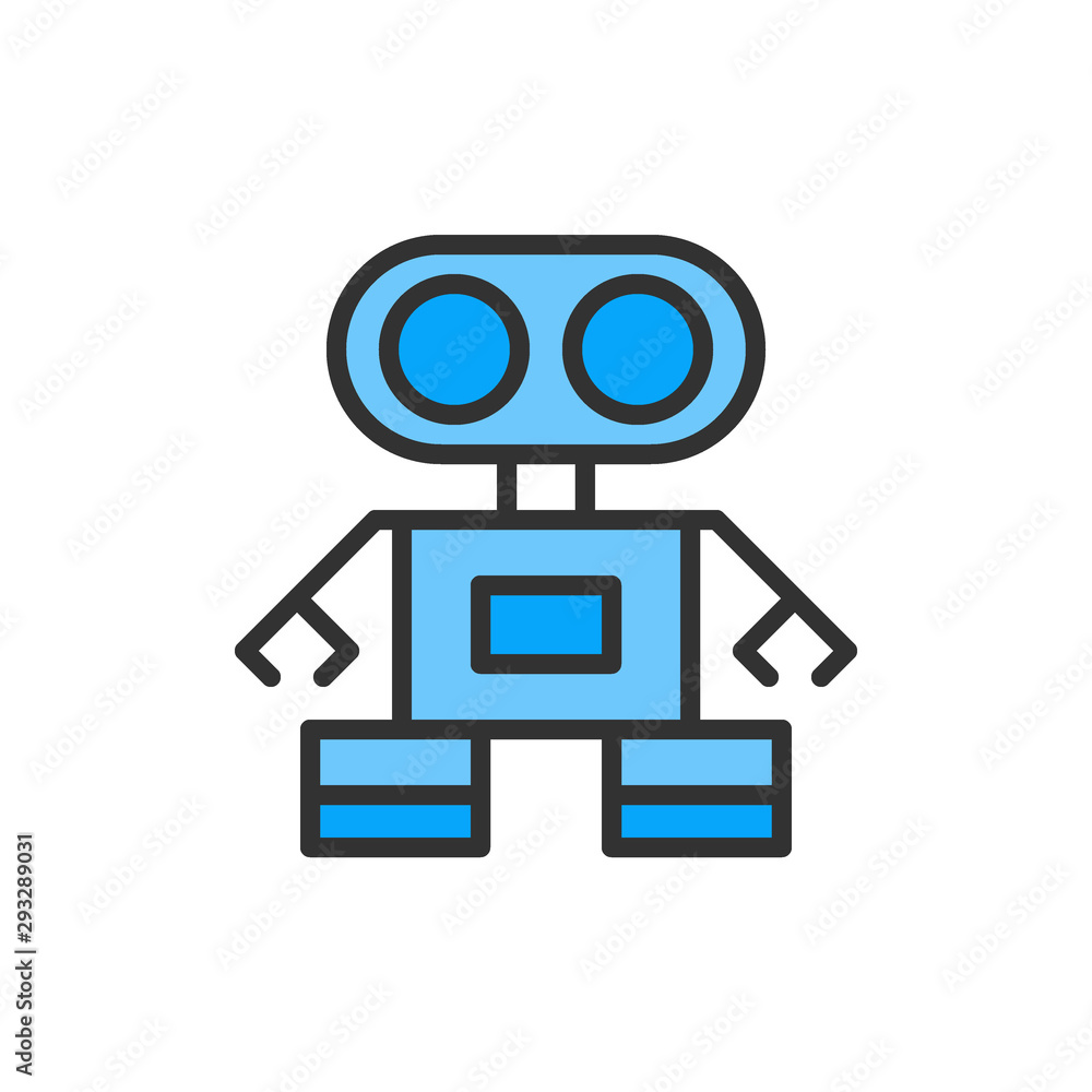 Poster vector robot flat color line icon. isolated on white background