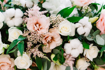 Original wedding floristics. The wedding flower bouquet is supplemented with natural twigs, berries...