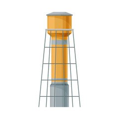 Yellow And Grey Storage Tank With Ladder For Water Flat Vector Illustration