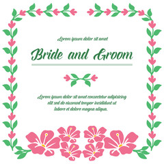Template vintage bride and groom, romantic, with pattern art of pink wreath frame. Vector