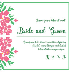 Template vintage bride and groom, romantic, with pattern art of pink wreath frame. Vector