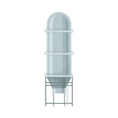Grey Metal Water Storage Tank Of Cylinder Shape Flat Vector Illustration