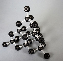 Molecule model of diamond crystal showing the bond between the carbon atoms.