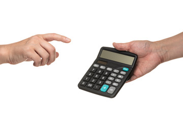 電卓を持った手