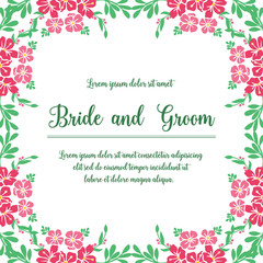 Romantic wedding card for bride and groom on white background, wallpaper of pink flower frame. Vector