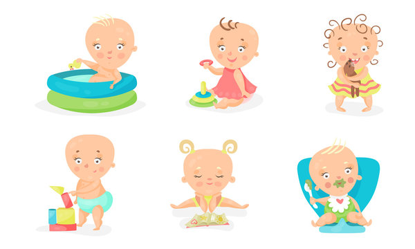Set Of Vector Illustrations With Baby Children Different Occupations