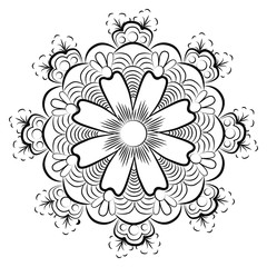 A flower with eight petals and curls around.