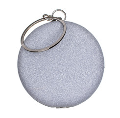small round Shape minaudiere purse, glitter metallic silver color Fashion, wallet bag