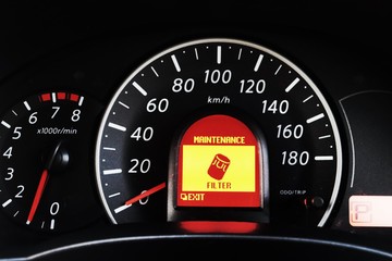 mile digital screen console , fuel oil , warning about empty petrol