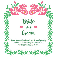 Template of card bride and groom, with decoration of wreath frame. Vector