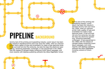 horizontal Industrial background with Yellow pipes for water, gas, oil, sewage. Infographics for flyers or brochure. Vector illustration in a flat style.