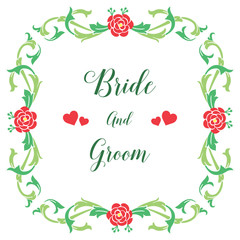 Ornate pattern of green leafy flower frame, for elegant card bride and groom. Vector