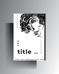 Cover template design. A4 format. Graphic black and white illustration is drawn manually. Vector 10 EPS.