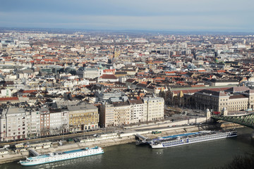 The panorama of district Pest in Budapest opening from Gellert hill	