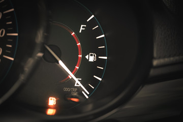 Low Fuel gauge showing fuel dashboard. - 293295495