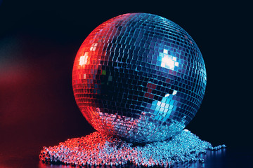 Big disco ball close up on dark background