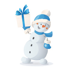 Cartoon snowman illustration. Winter holidays character isolated on white background