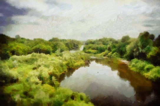 A painted picture of a landscape