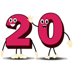 Number Twenty Character - Cartoon Vector Image